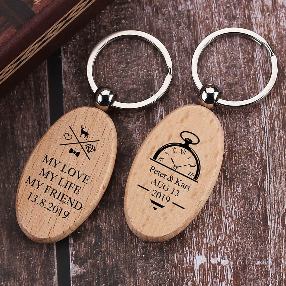 Wooden Keyring Engraved With Photo or Any Text, Personalized Wooden Keychain