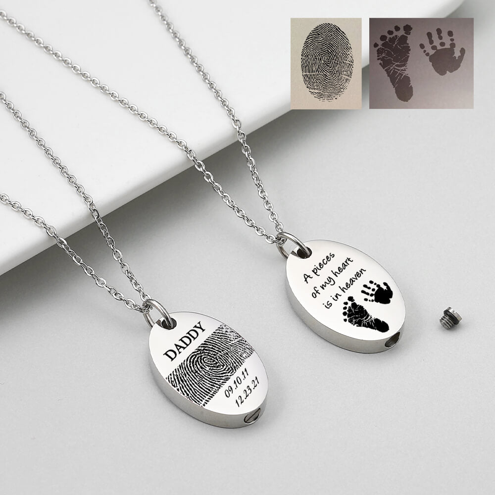 Oval Ashes Necklace Custom Urn Pendant Memorial Gift Silver