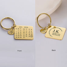 Custom Photo Date Calendar Engraving Keychain Square Pendant Keyring Gift