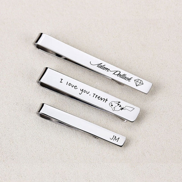 Tie Clip, Engraved Tie Pin, Custom Name Tie Clip, Personalized Tie Clip, Gift for Groom, Men's Silver Tie Clip, Silver Color Tie Pins, BonoGifts