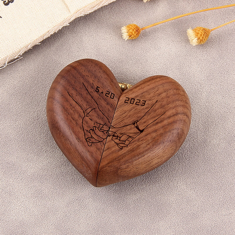 Heart Wooden Ring Box for Proposal, Engraved Ring Box for Engagement Proposal