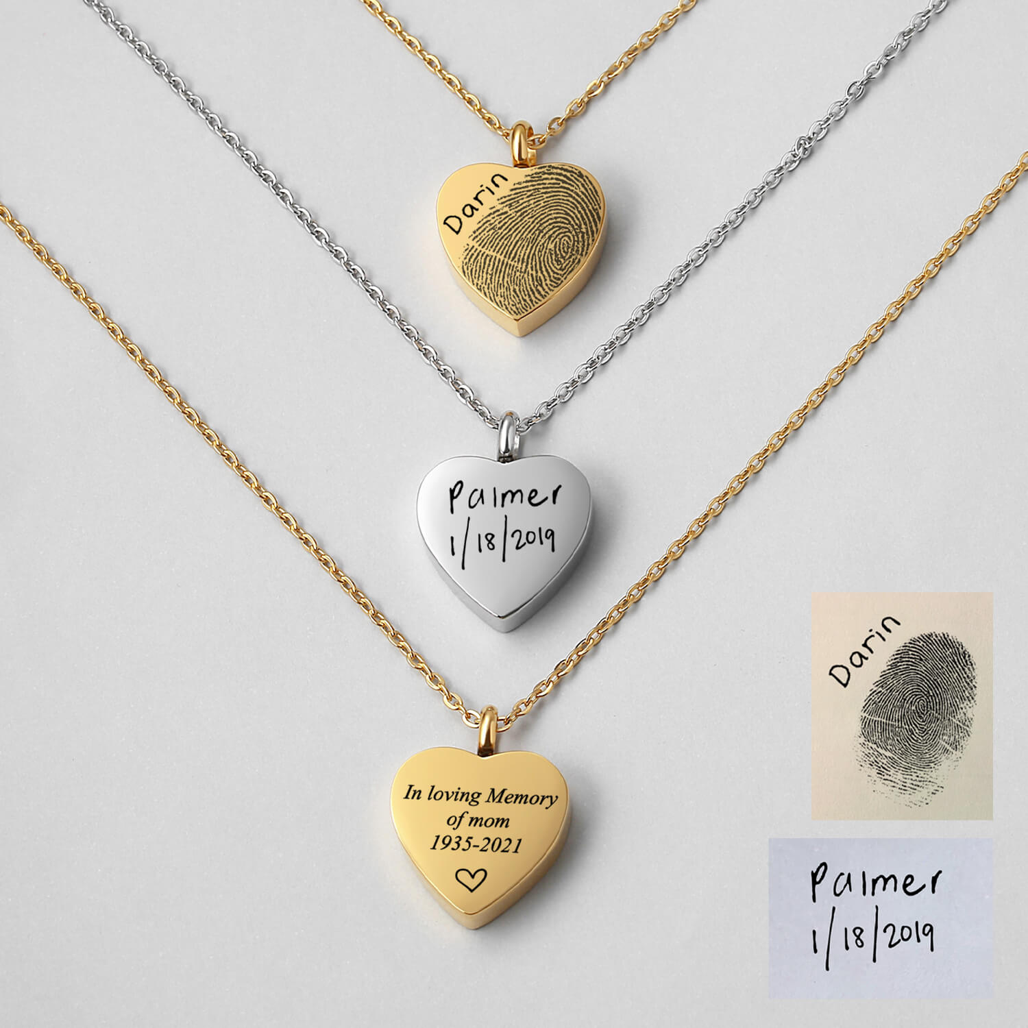 Heart Cremation Urn Necklace Custom Fingerprint for Ashes Holder Keepsake Pendant