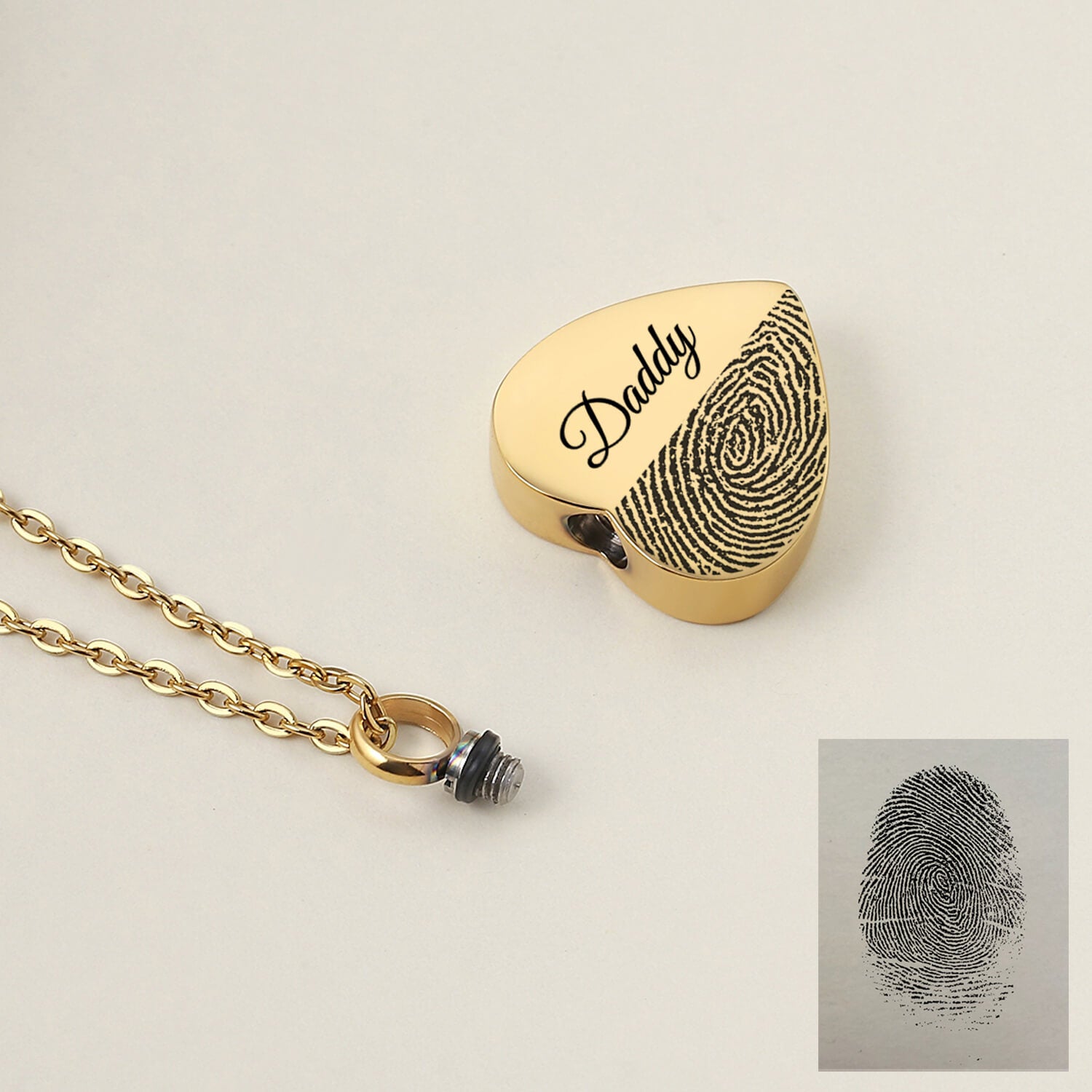 Heart Cremation Urn Pendant Custom Fingerprint for Ashes Holder Keepsake Necklace
