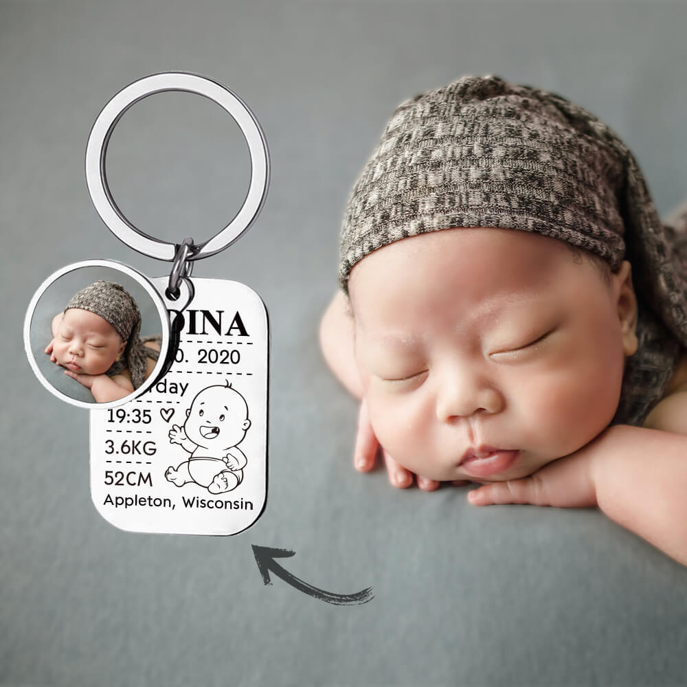 Personalized Custom Color Photo New Mom Keychain
