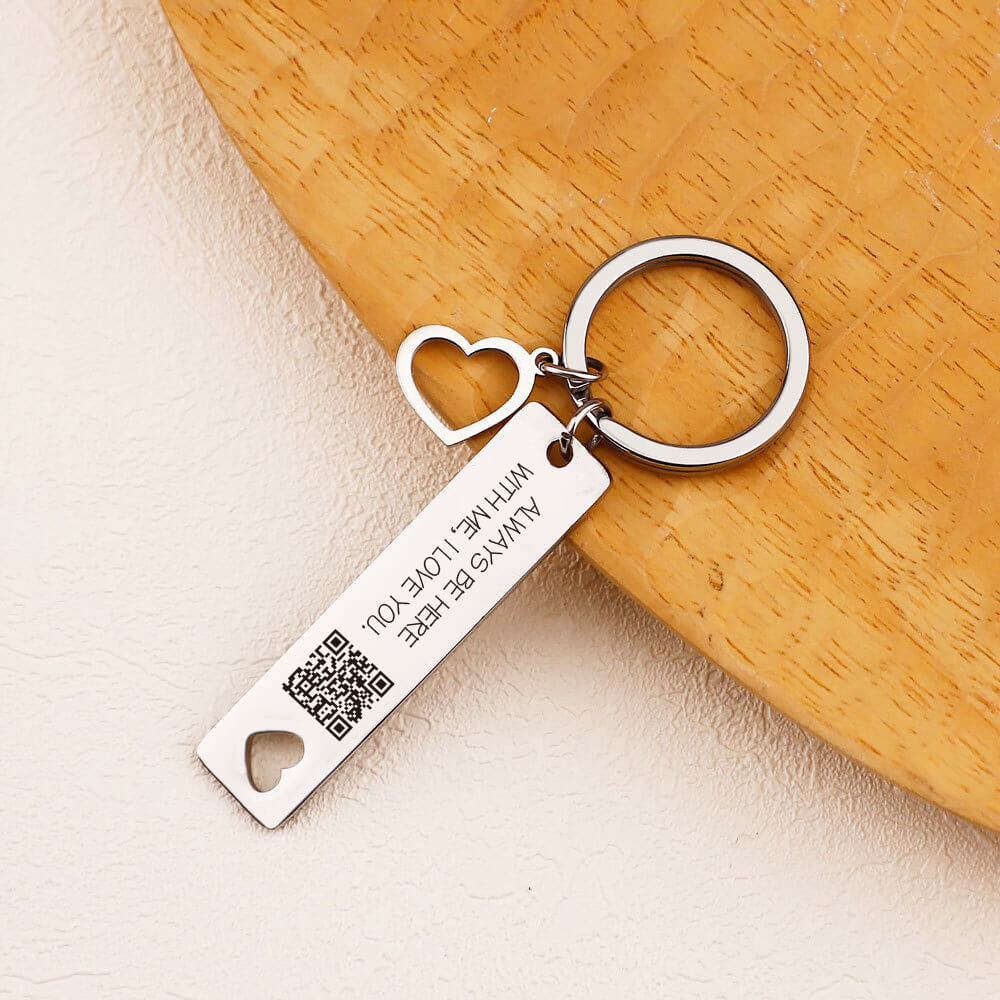Bar Personalized Keychain Engraved Music QR Code  Custom Keyring Gift for Boyfriend