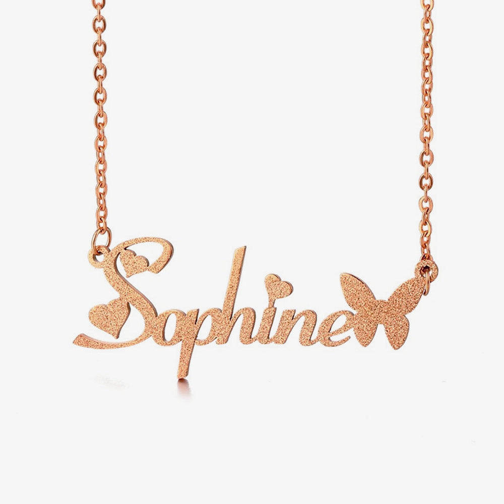 Custom 18 Gold Plated  Name Necklace With Heart Butterfly