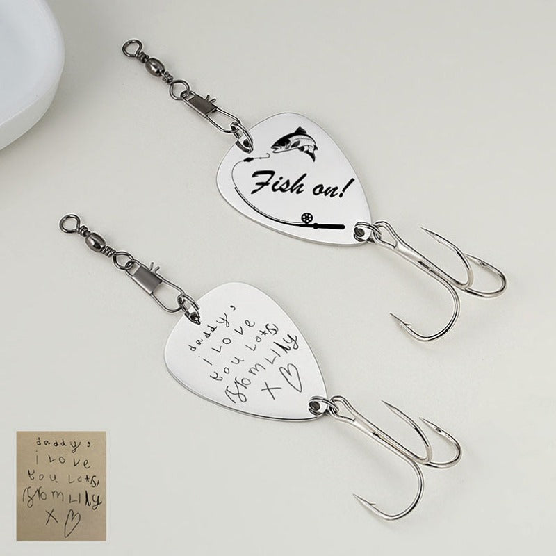 engraved fishing lure necklace Sterling Silver Fish Hook Pendant Hand with Hawaiian Scroll Design allowing for customization with the name or initials of the departed loved one I Love You More Than