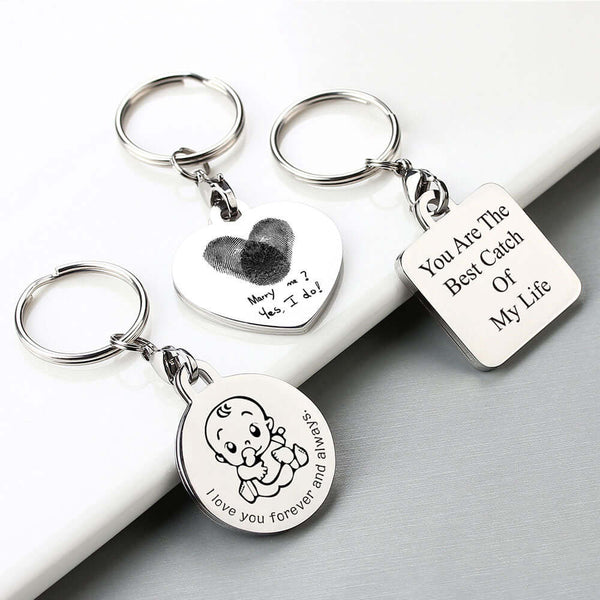 Custom Personalized Family Gifts Keychain Engraved Stainless Steel Keyring  for Mother Father Kids