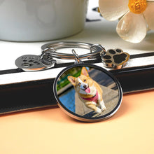 Personalized Custom Pet Photo Keyring Handwritten Fingerprint Round Keychain