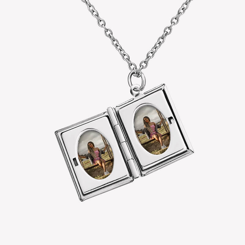 Memory Custom Stainless Steel Book Photo Necklaces