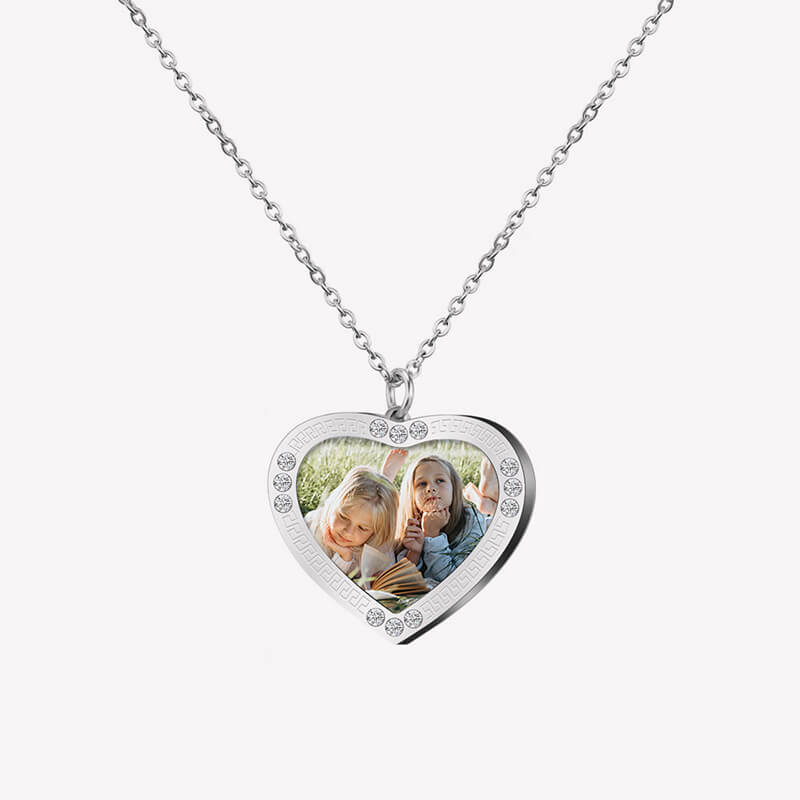 Photo Engraved Full-Color Gem Heart Necklace
