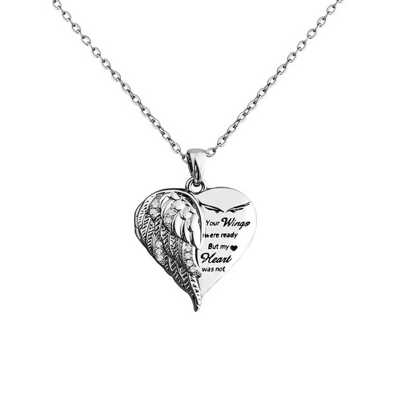 Wings Heart Personalized Engraved Photo Necklace