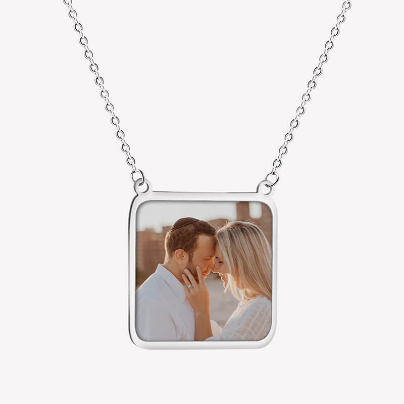 Stainless Steel Rectangular Personalized Engraved Photo Necklace