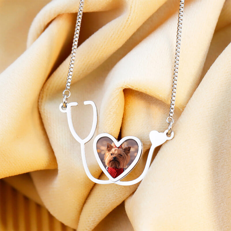 Stainless Steel Personalized Heart Stethoscope Photo Necklace