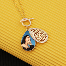 Gold Hollow Water Drop Shape Photo Box Necklace Clavicle Chain Personality Women's Pendant