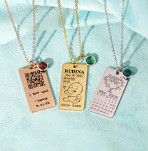 Calendar Rectangular Long Bar Necklace Handwriting Custom Custom Custom Gold Jewelry