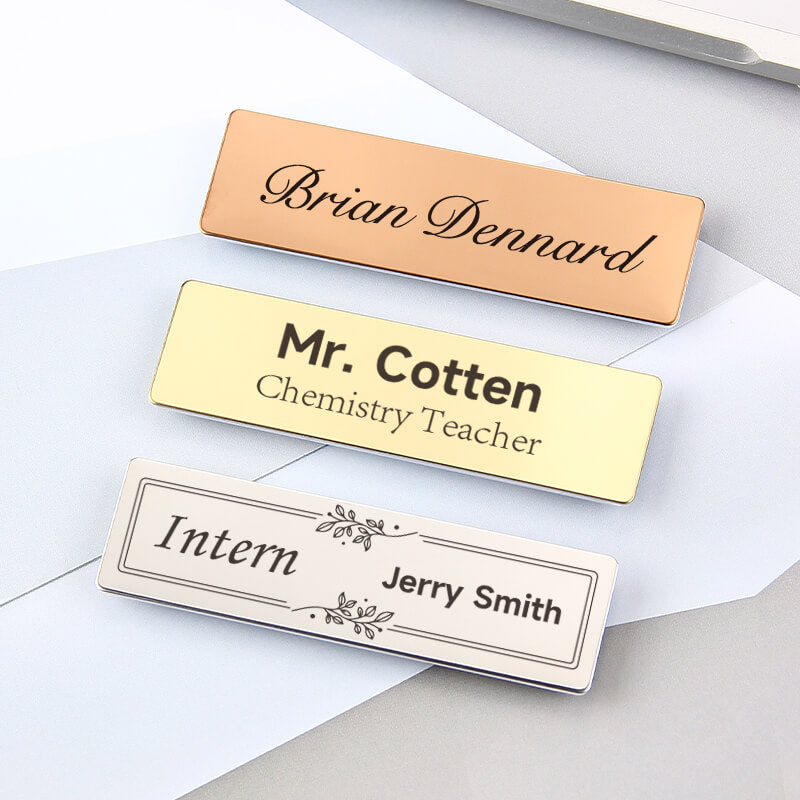 Customized Company Badge Identity Plate Rectangular Personalized Initials Handwriting Brooch