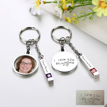 Personalized Handwriting Fingerprint Birthstone Keychain, Memorial Photo Jewelry