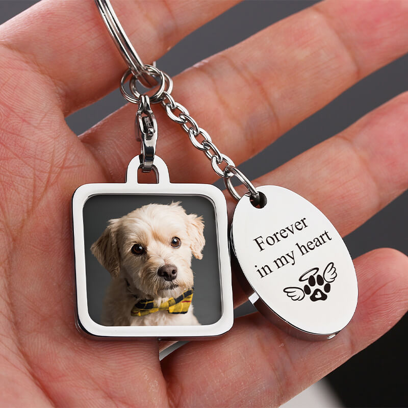 Pet Portrait Urn Oval Keychain, Memorial Photo Cremation Jewelry