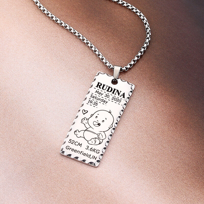 Personalized Custom Rectangle Necklace New Mom Jewelry Gift