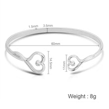 Heart Shaped Stainless Steel Heart Bracelet with Crystals on Both Ends