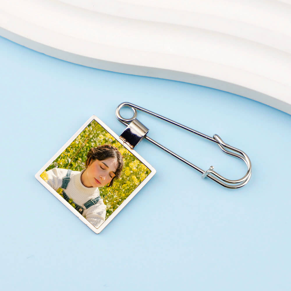 Personalized Custom Stainless Steel Square Brooch Color Printing Photo Clothing Accessories