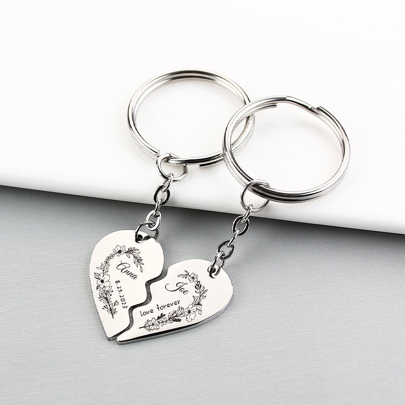 2pcs Heart puzzle Stainless steel Couple pendant,  Personalization Couple Heart Keychain