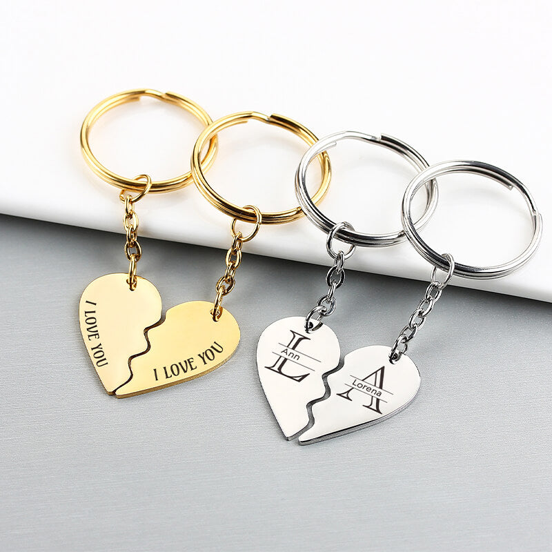 2pcs Heart puzzle Stainless steel Couple pendant,  Personalization Couple Heart Keychain