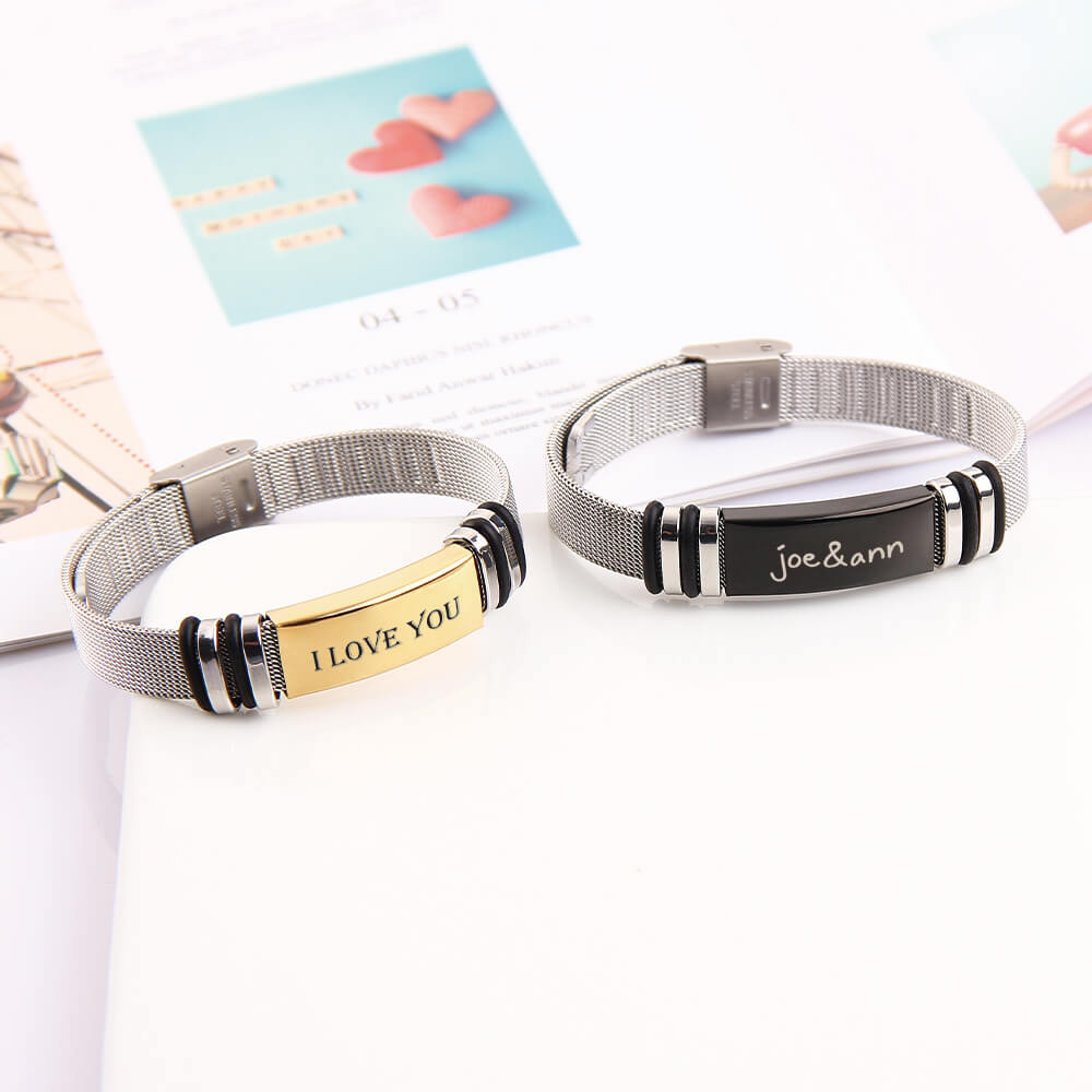 Personalise Snap Buckle Stainless Steel Metal Strap Bracelet