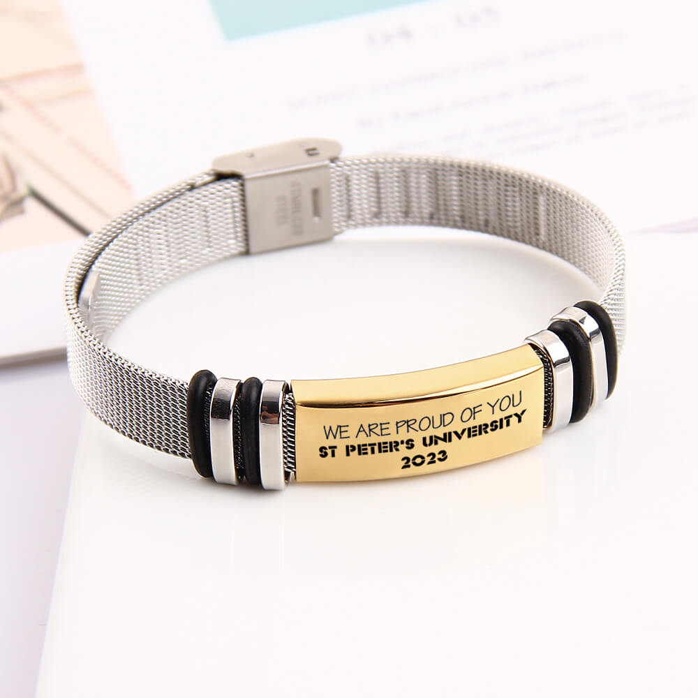 Graduation Custom Snap Buckle Stainless Steel Metal Strap Bracelet