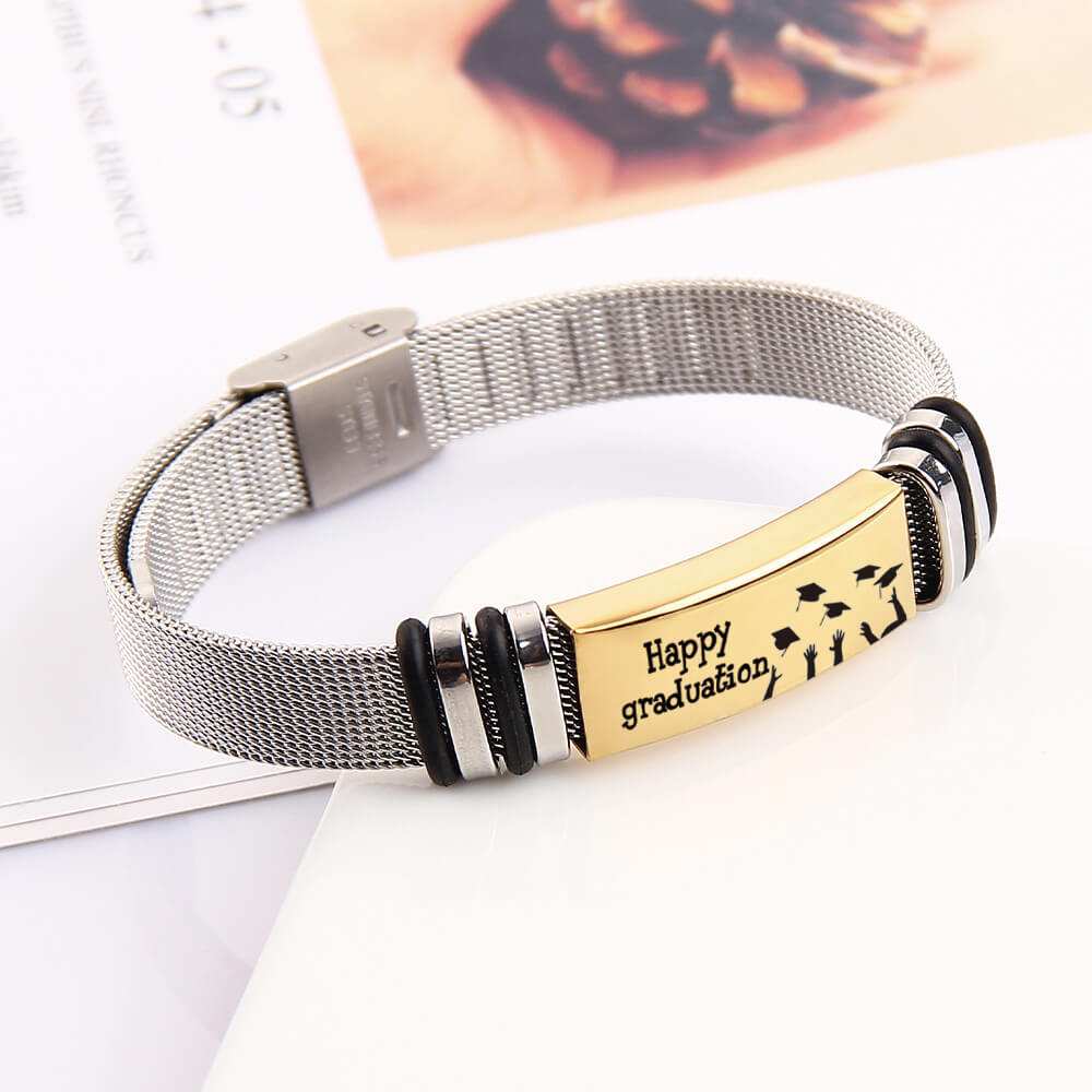 Graduation Custom Snap Buckle Stainless Steel Metal Strap Bracelet