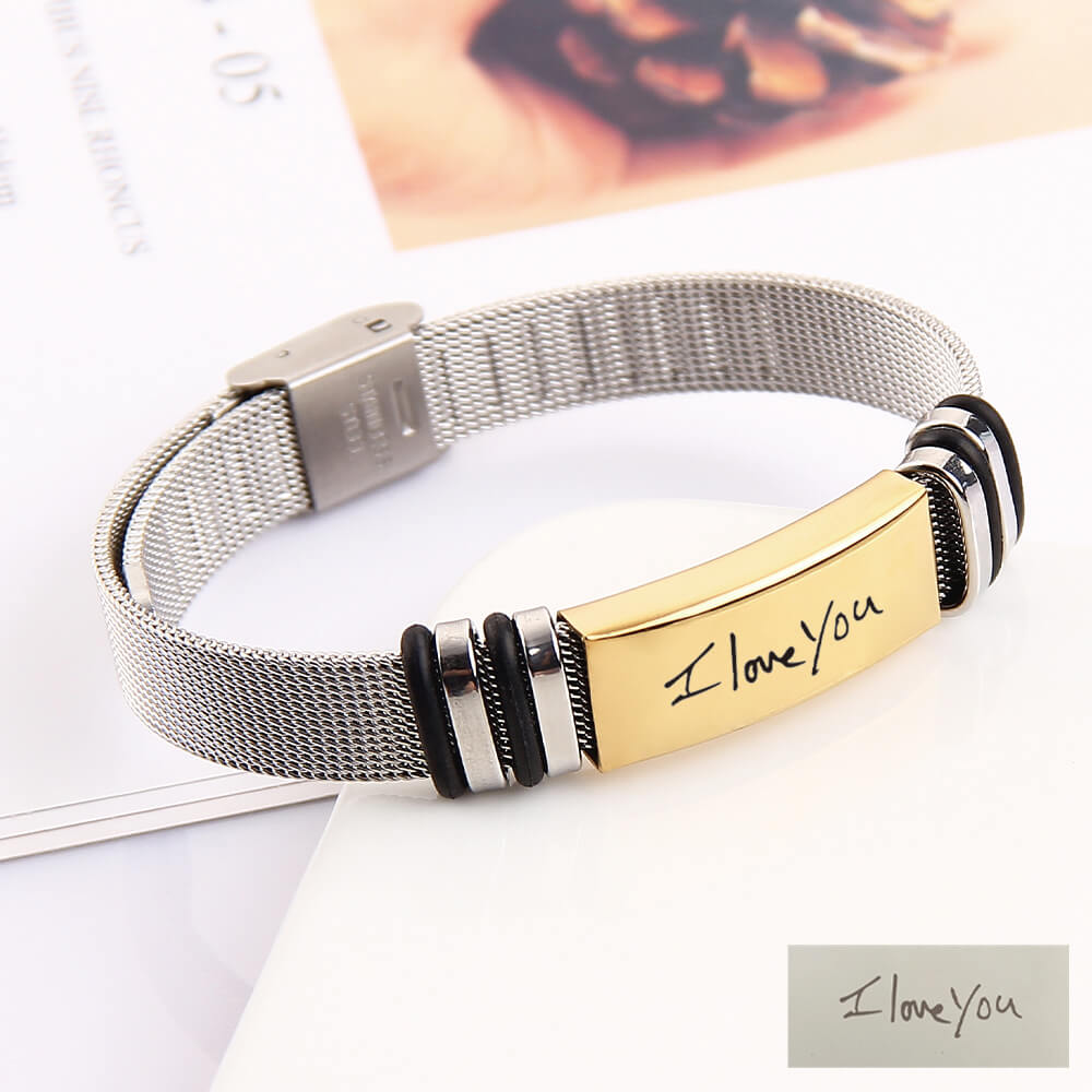 Handwriting Custom Personalized Strap Bracelet Black