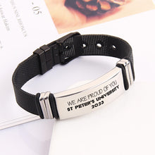 Bar Text Engraving Personalized Custom Black Stainless Steel Strap Bracelet Graduation Gift
