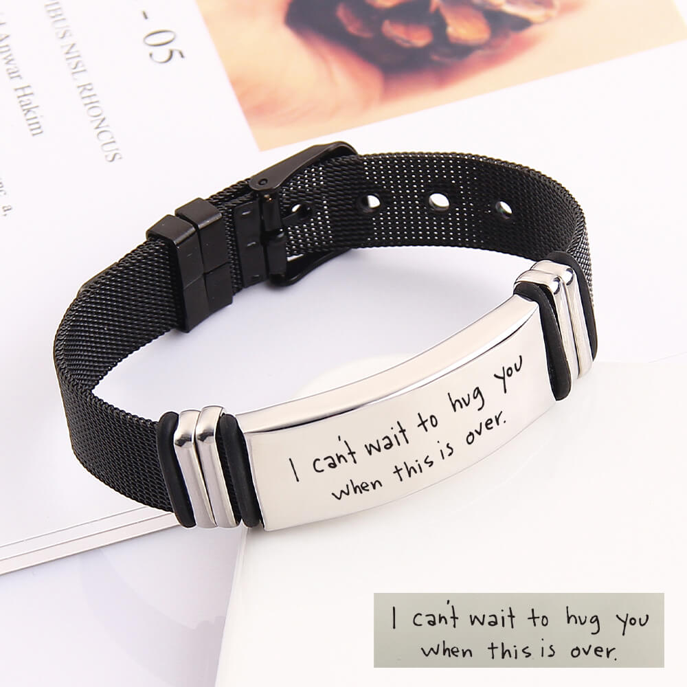 Black Stainless Steel Handwritten Fingerprint Personalized Custom Strap Bracelet