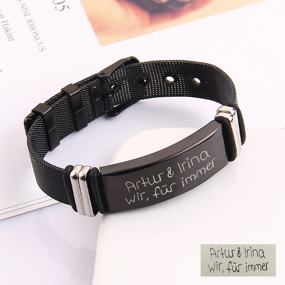 Black Stainless Steel Handwritten Fingerprint Personalized Custom Strap Bracelet