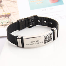 Music or Voice QR Code Engraving Personalized Custom Black Stainless Steel Strap Bracelet