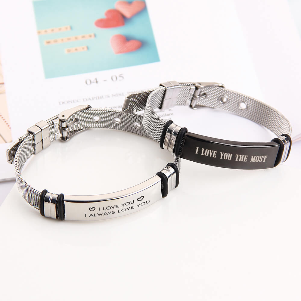 Silver Stainless Steel Personalized Custom Strap Bracelet