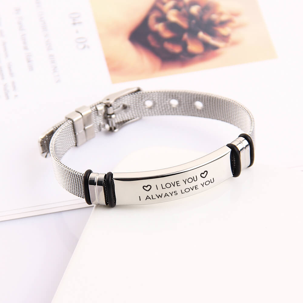 Silver Stainless Steel Personalized Custom Strap Bracelet