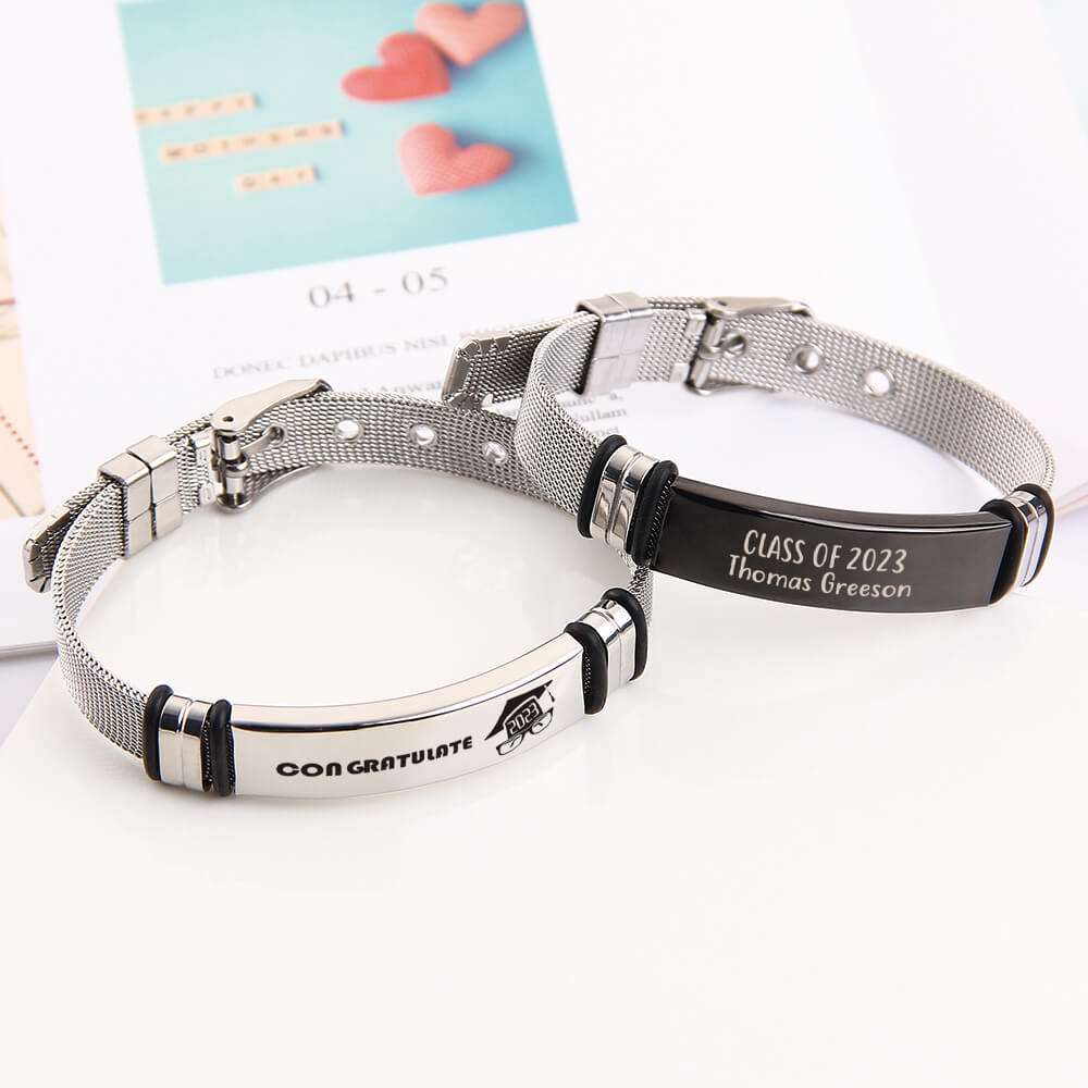 Silver Stainless Steel Personalized Graduation Gift Custom Strap Bracelet