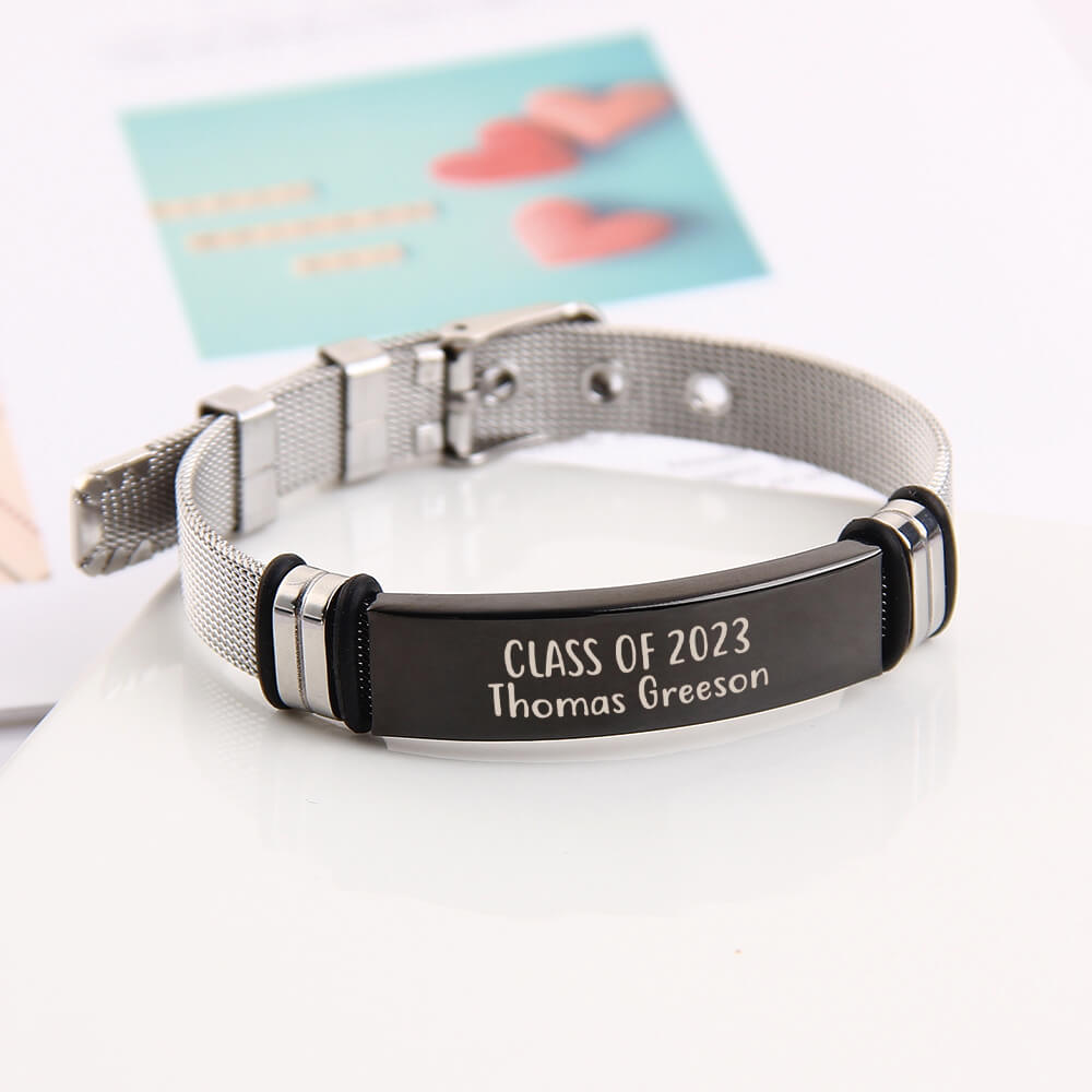 Silver Stainless Steel Personalized Graduation Gift Custom Strap Bracelet