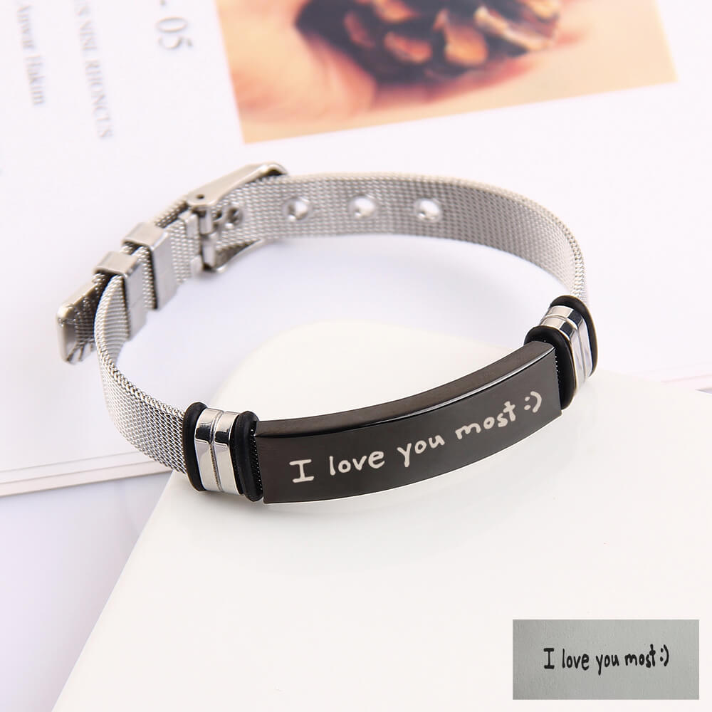 Silver Stainless Steel Personalized Handwriting Fingerprint Engravable Strap Bracelet