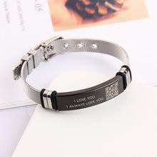 Voice QR Code Silver Stainless Steel Personalized Engravable Strap Bracelet