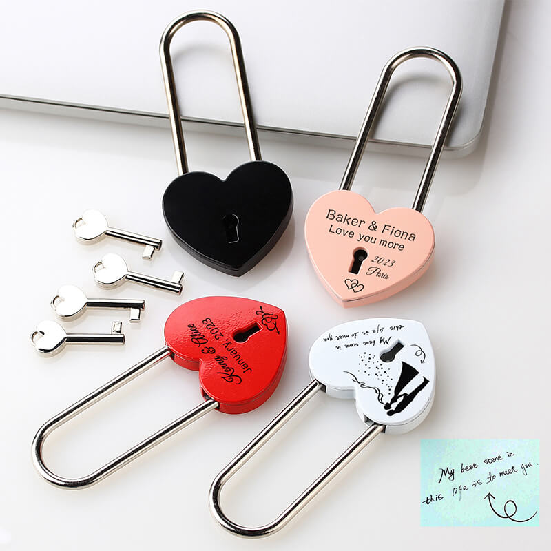 Personalized Locked in Love Custom Actual Handwriting Love Heart Lock Gifts for Couples