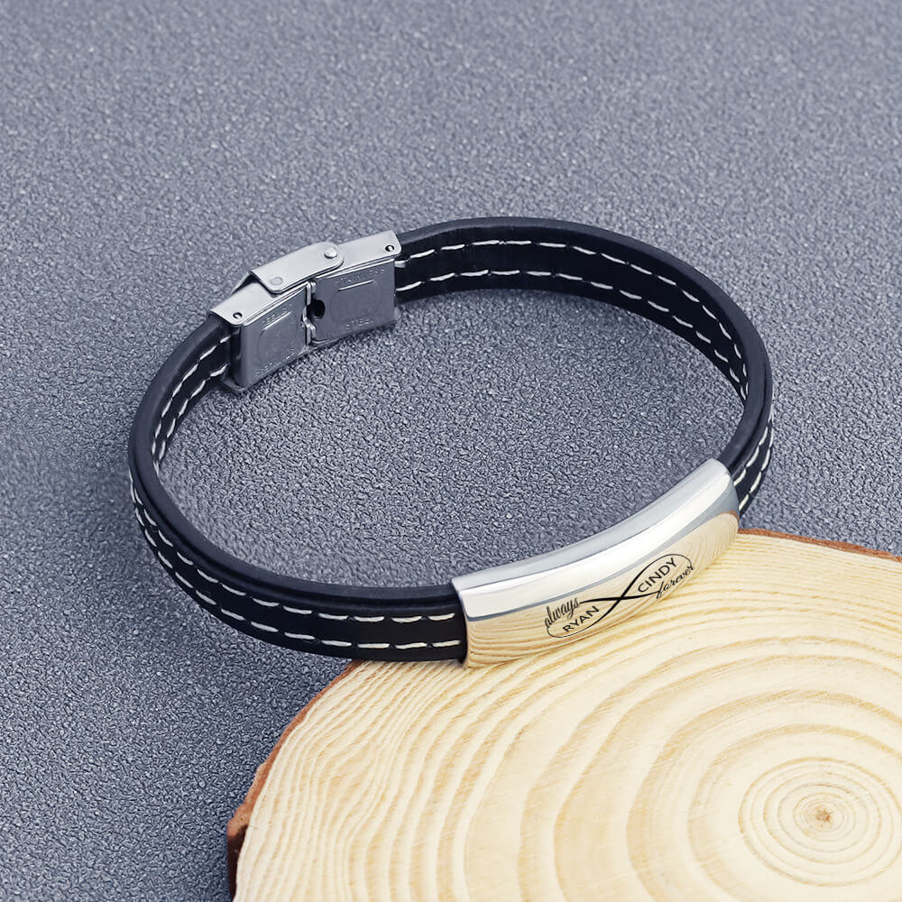 Multi-layer braided strip men's leather bracelet with handwriting