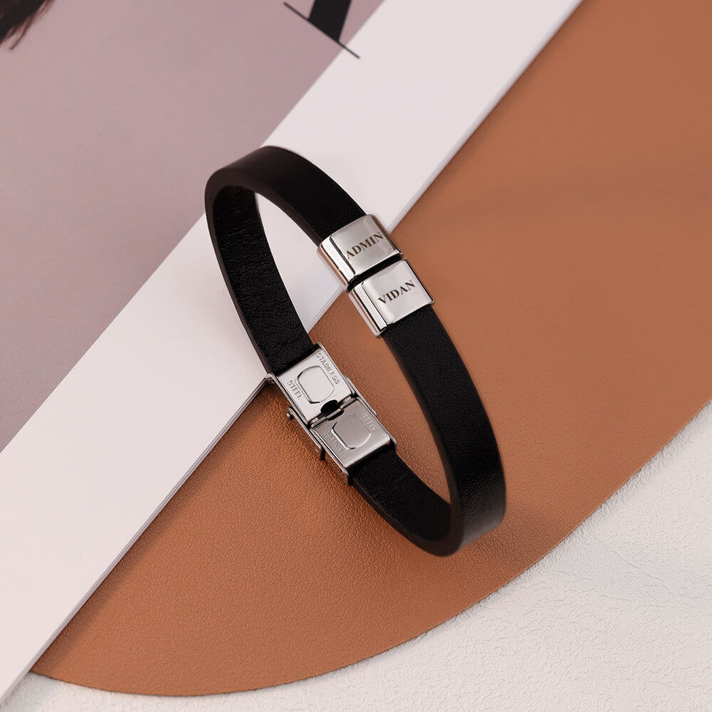 Men's Fashion Simple Square Bead Leather Bracelet Father's Day Gift