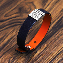 Men's leather bracelet stainless steel square ring can engrave text handwriting