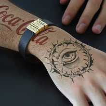 Men's leather bracelet stainless steel square ring can engrave text handwriting