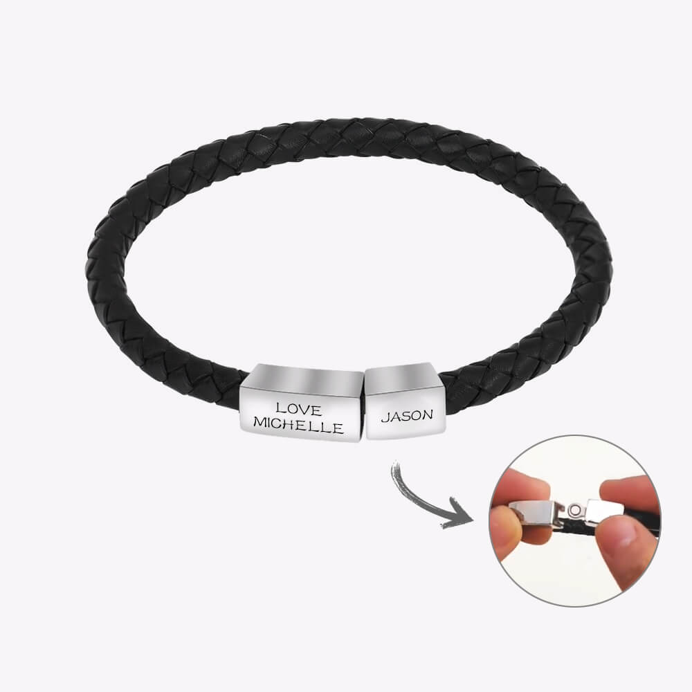 Fashion Simple Stainless Steel Lettering Men's Leather Magnetic Bracelet Gifts for Boyfriend