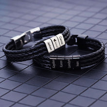Multi-layer stainless steel lettering personalized custom men's vintage braided Leather bracelet