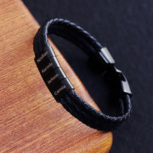 Multi-layer stainless steel lettering personalized custom men's vintage braided Leather bracelet